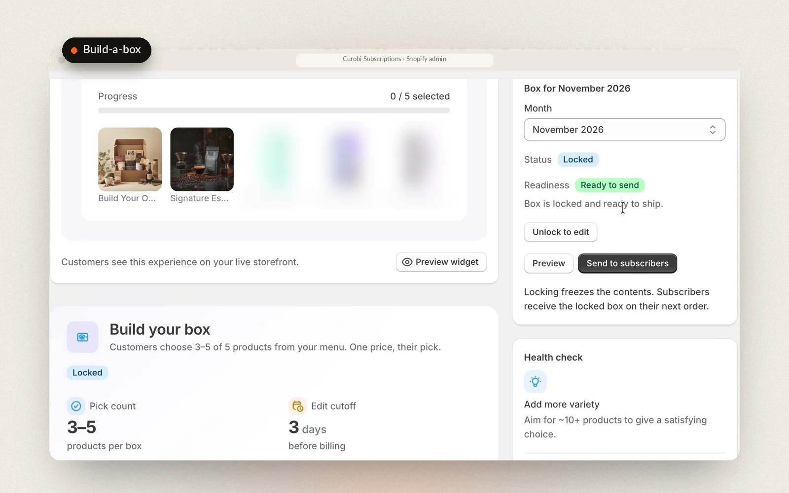 Build-a-Box editor in the Curobi admin
