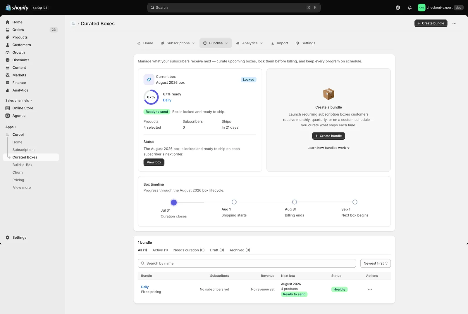 Merchant-curated monthly subscription box in Curobi