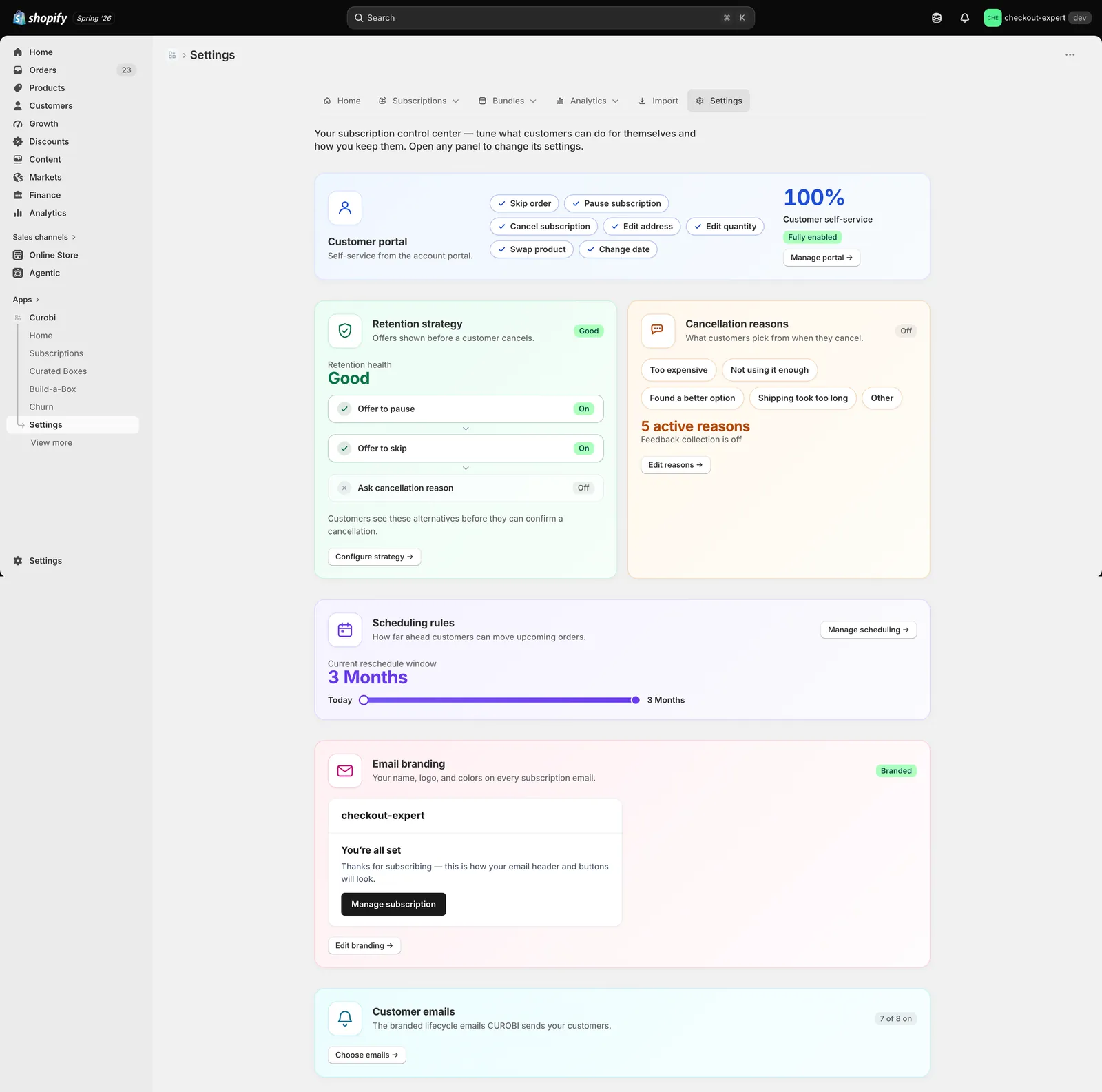 Subscription plan and billing settings in Curobi